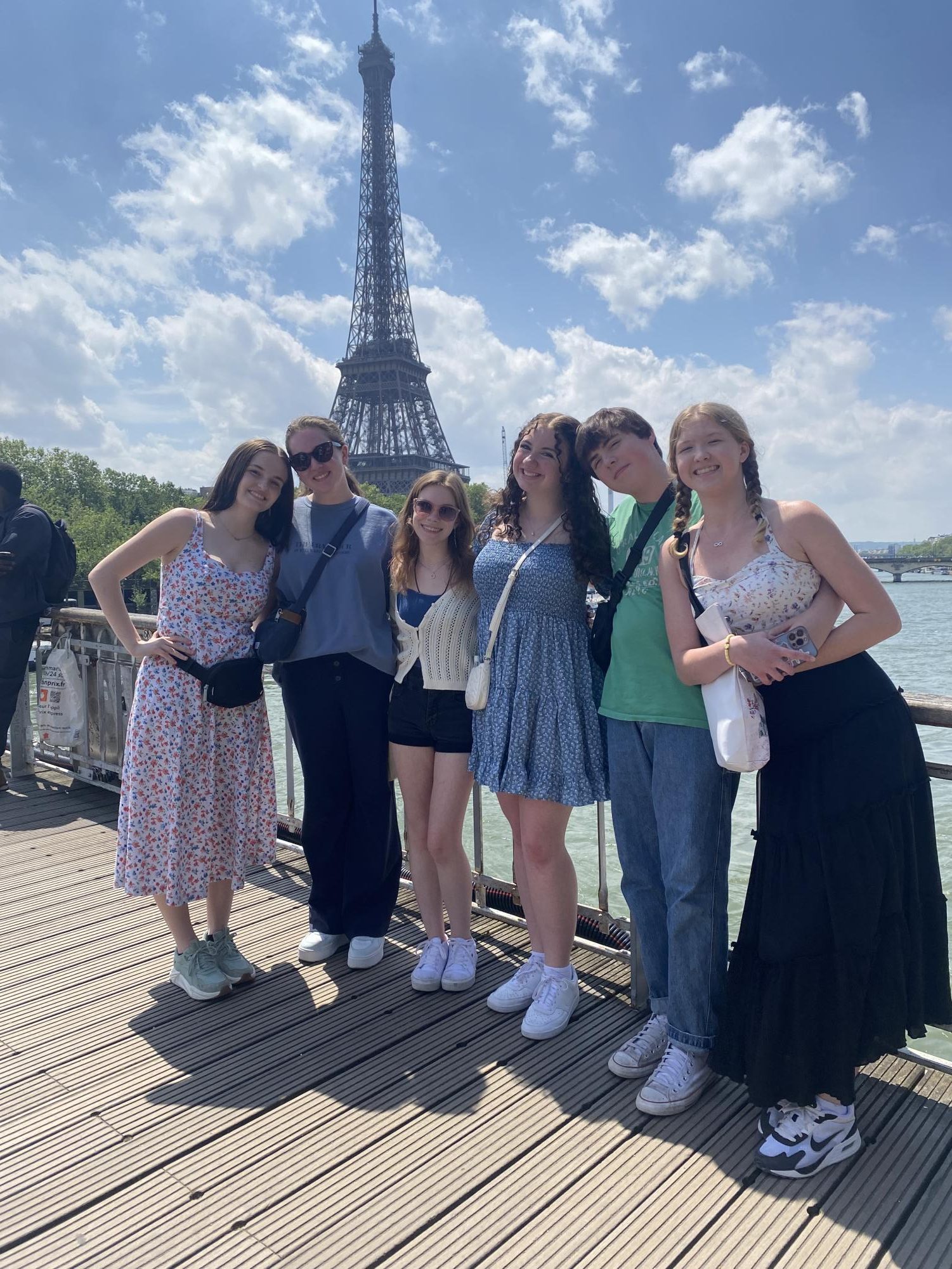 French students pose on June 6 in Paris, France. The Eiffel Tower provides a picturesque moment for these European scouts.